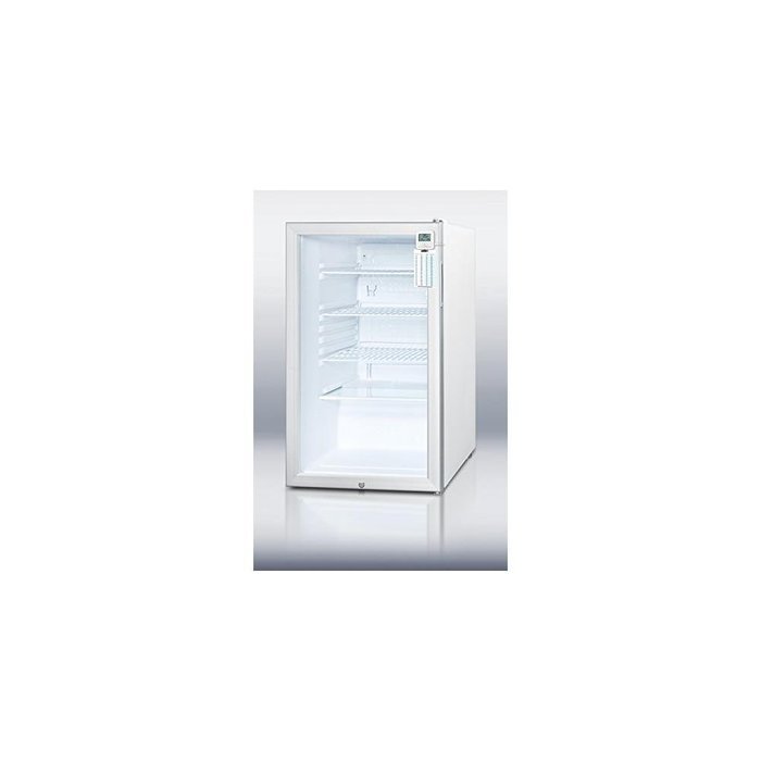 SCR450LPLUSADA ADA compliant 20" wide glass door refrigerator for freestanding use, auto defrost with a lock,...