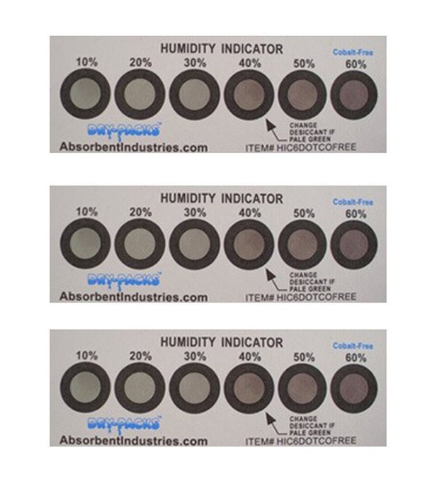 Cobalt Free Humidity Indicator Card, 6 Dot, Pack of 25