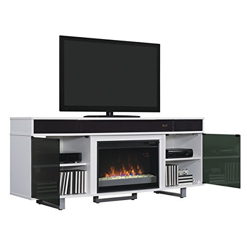 Enterprise Glossy White Finish 26-inch Classic Flame Electric Indoor Fireplace Media Mantel N3