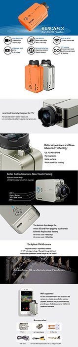 Crazepony RunCam 2 FPV Sport Camera 1080P 60fps Mobius HD Mini Action Dash Cam Built-in WIFI (Silver) N3