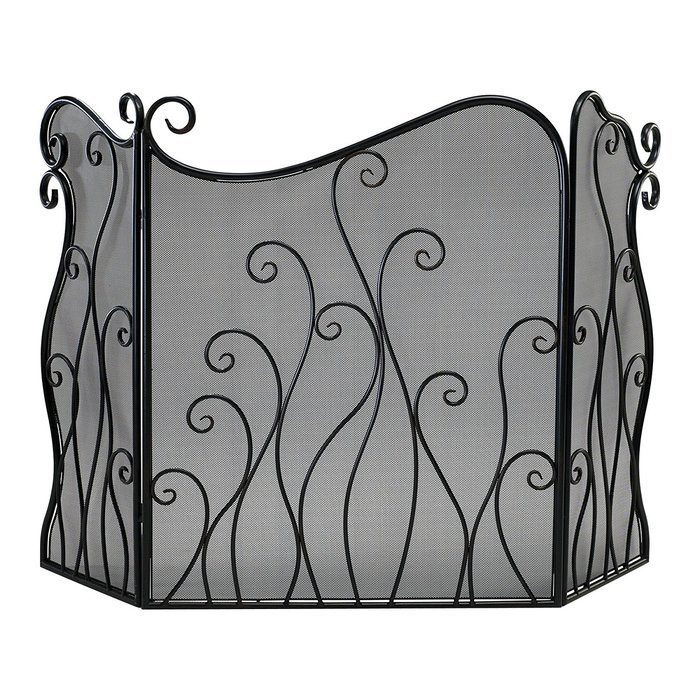 Iron Swirls Fireplace Screen 3 Panel Bronze Folding