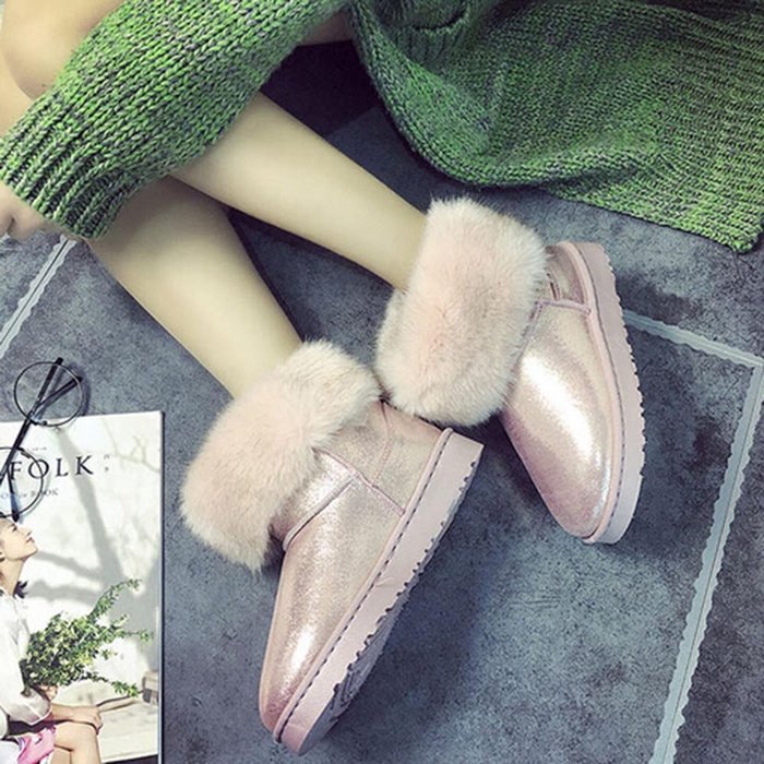 Spritech(TM) Fashion Women's Warm Flat Fur Button Elegant Tassel Winter Snow Boots N6