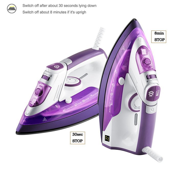 ZZ ES391-P 1500 Watt Steam Iron with Stainless Steel Soleplate and Detachable Water Tank, Purple N5