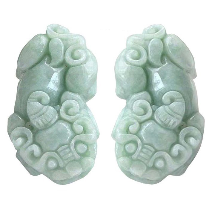 Chinese Culture /Green Jade / Lucky God Green Rune Carving Pendant (Set4) N4