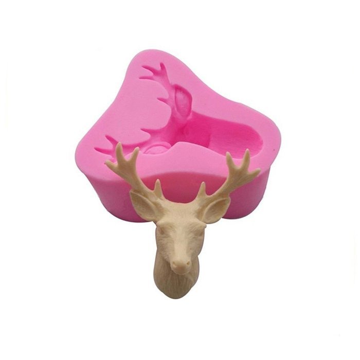 HUAL 3D Stag's Head Mold Christmas Deer Silicone Mould Fondant Cake Decorating Mold elk Mold N2
