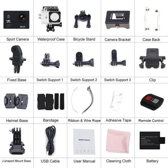 Andoer 2" LCD Screen Wifi Sports Action Camera 4X Zoom 170&deg;Wide-angle 4K 30fps 1080P 60fps 16MP Waterproof 30M...
