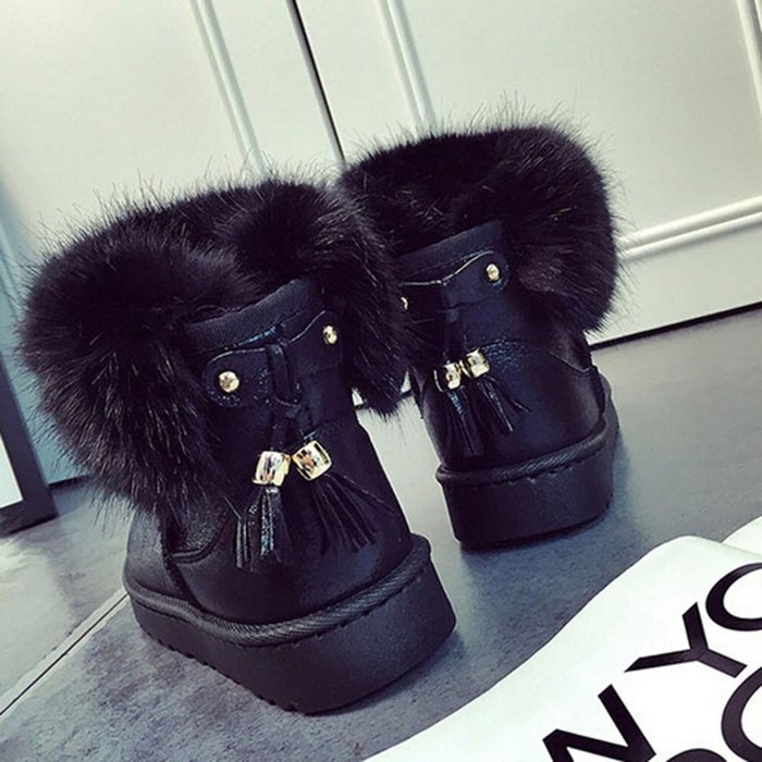 Spritech(TM) Fashion Women's Warm Flat Fur Button Elegant Tassel Winter Snow Boots N10
