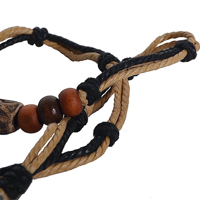 Men Pendant Bead Hemp Braid Surfer Choker Necklace Stylish Tribal (Triple-#225) N7
