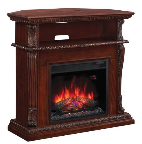 Corinth Wall or Corner TV Stand w/ 23" Elec. Fireplace, Vintage Cherry
