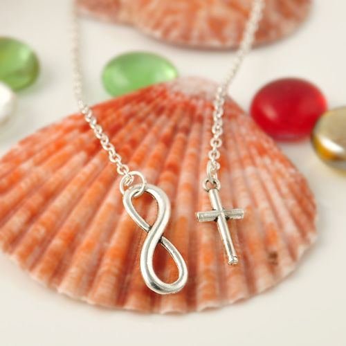 1PC Silver Stone Generous Simple Trendy Cross Infinity Pendant Charms Necklace N2
