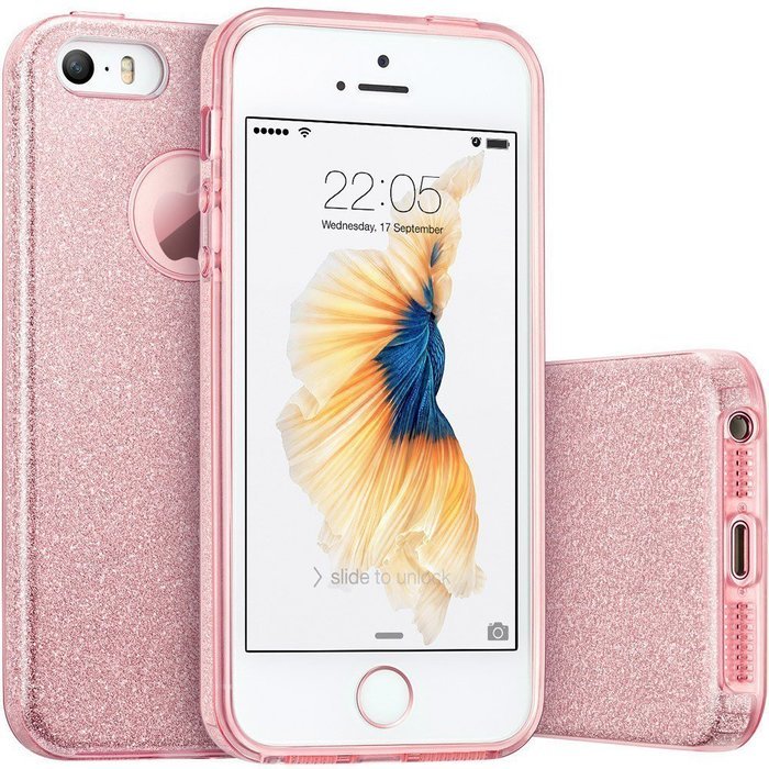 iPhone 5/5s/se Bling Crystal 3 in 1 Case-Auroralove Pink iPhone Se Beauty Fashion 3 layers Hybrid Bumper Cover... N5
