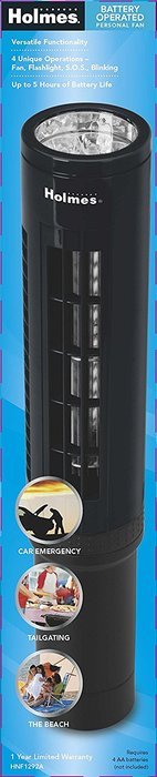 Holmes HNF1292A-BU Battery Operated Fan with Flashlight