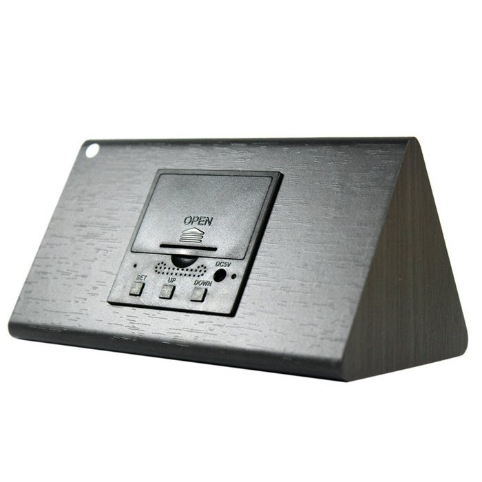 Digital Wood Clock Sound Activated LED Alarm Clock Multi-function Display with Temperature and Humidity (Black-white) N9