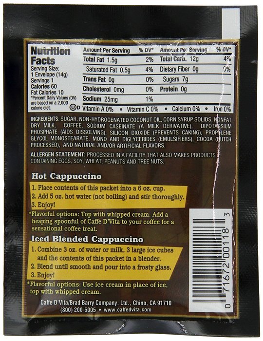 Caffe D'Vita Mocha Cappuccino Sugar Free, 7.5-Gram Single Serve Envelopes (Pack of 24) N11