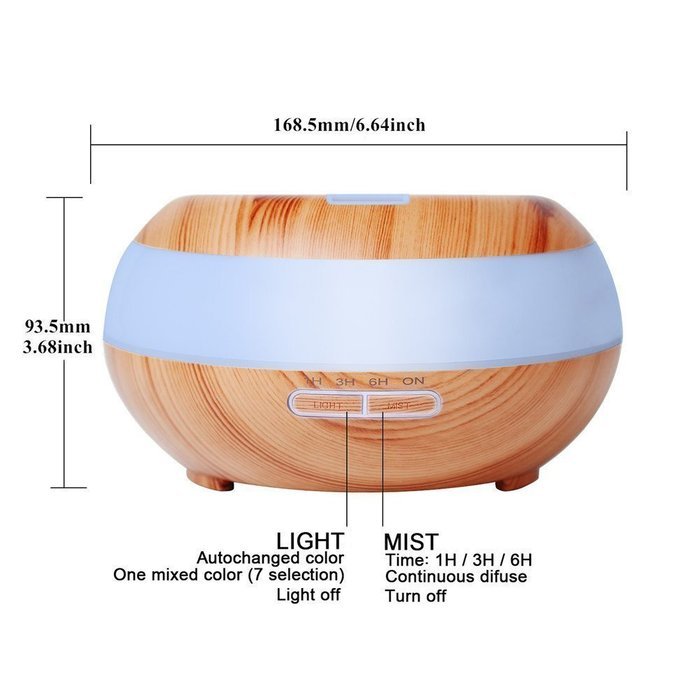 YouVogue 300ml Essential Oil Diffuser Wood Grain Mist Humidifier Aroma Diffuser with 7 Changing Colored Led Lights... N6