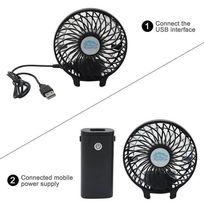 3 Speeds Portable Mini USB Rechargeable Desktop Fan wih 4000mAh Power Bank for Phone (Black) N2