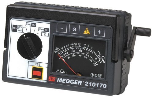 Megger 210170 Analog Hand-Crank Insulation Resistance Tester, 20,000 Megaohms Resistance, 100, 250, 500, 1000...