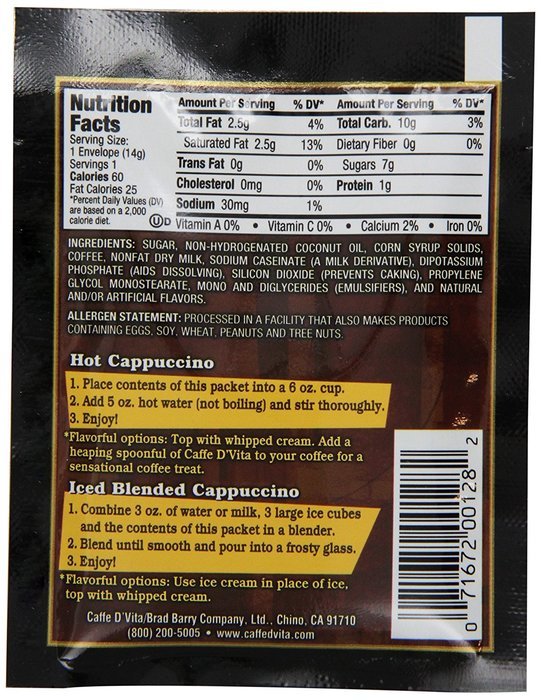 Caffe D'Vita Mocha Cappuccino Sugar Free, 7.5-Gram Single Serve Envelopes (Pack of 24) N14