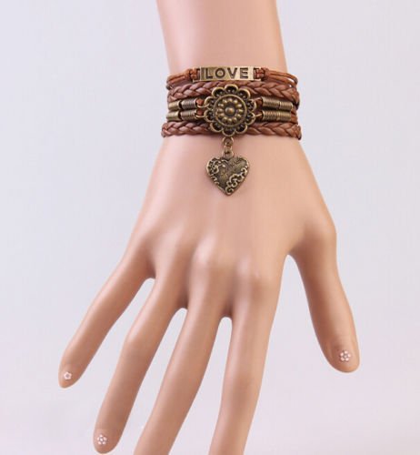 NEW Infinity Love Heart Friendshiping Leather Cute Charm Bracelet Bronze DIY
