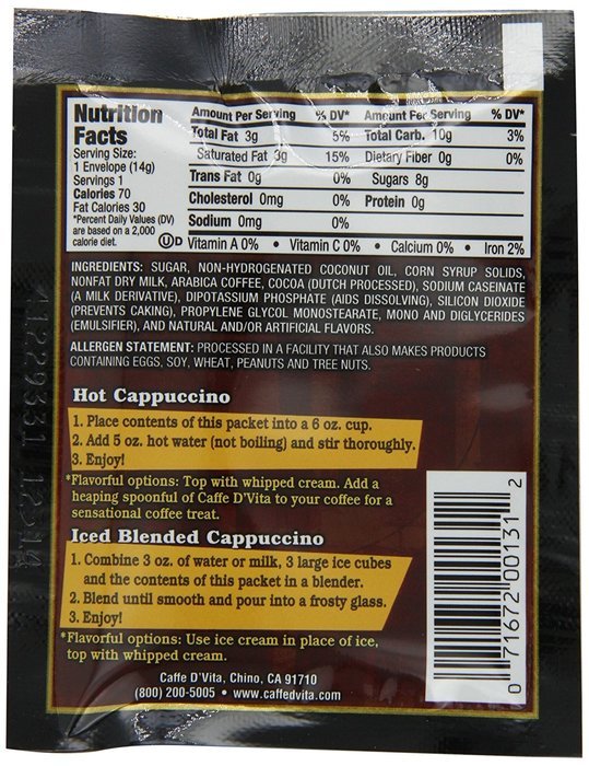 Caffe D'Vita Mocha Cappuccino Sugar Free, 7.5-Gram Single Serve Envelopes (Pack of 24) N19