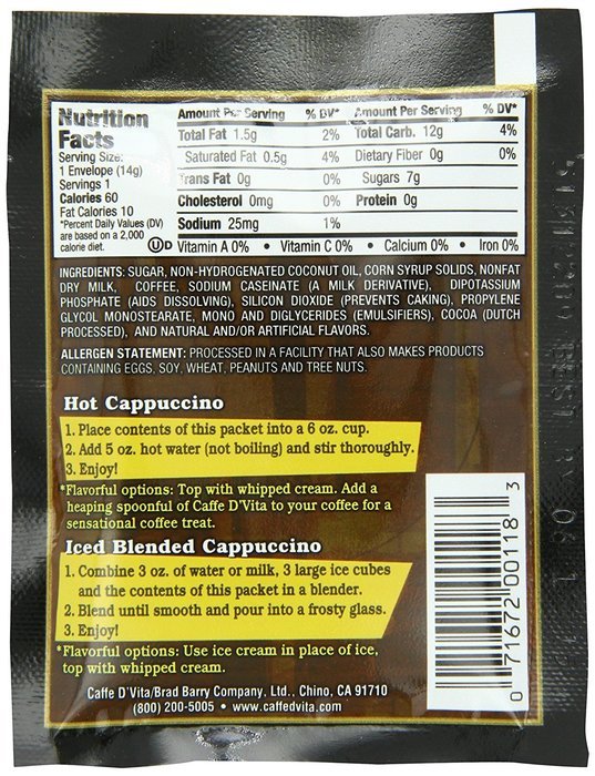 Caffe D'Vita Mocha Cappuccino Sugar Free, 7.5-Gram Single Serve Envelopes (Pack of 24) N23