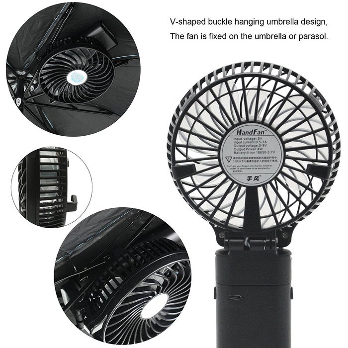 3 Speeds Portable Mini USB Rechargeable Desktop Fan wih 4000mAh Power Bank for Phone (Black) N4