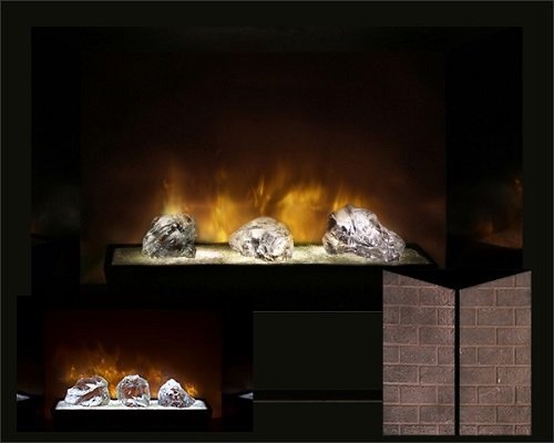 Modern Flames HF42CBI Built In Electric Red Straight Brick Panels 42" Fireplace /w Crystal Glass Burners