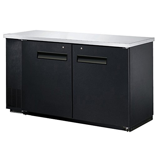 60" Commercial 2 Door Back Bar Beer Bottle Beverage Can Cooler Refrigerator, Black, with Stainless Steel Top