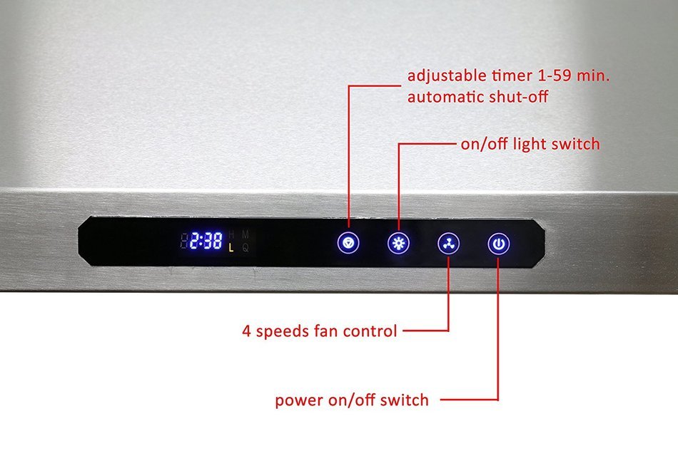 Awoco 30" RH-UC1310 10" High 1mm Stainless Steel Under Cabinet 4 Speeds 900CFM Touch Sensor Panel Range Hood with...