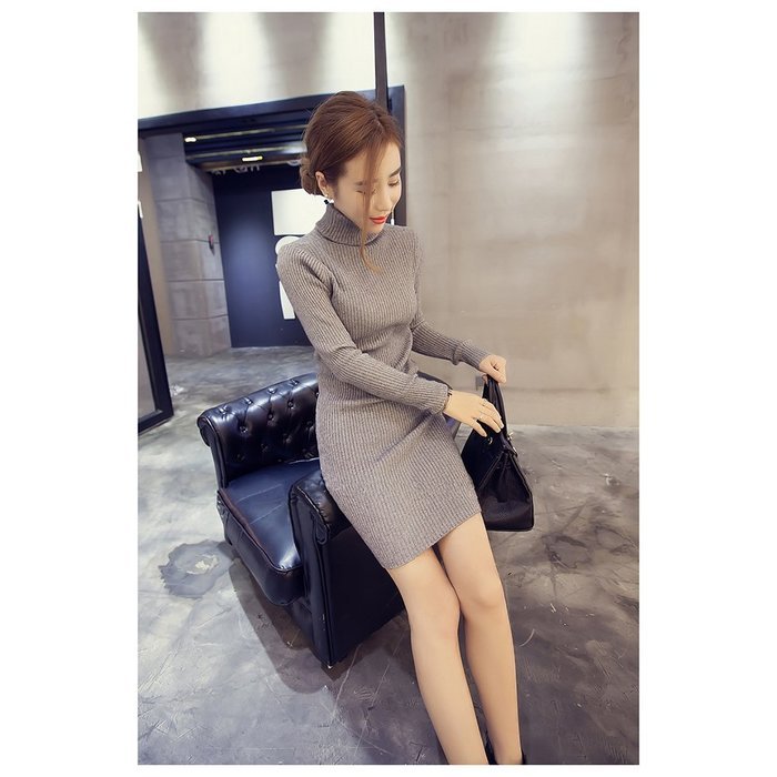 Spritech(TM) Fashion Women Basic Slim Turtleneck Knit Stretchable Long Sleeve Slim Fit Sweater Dress Red N6