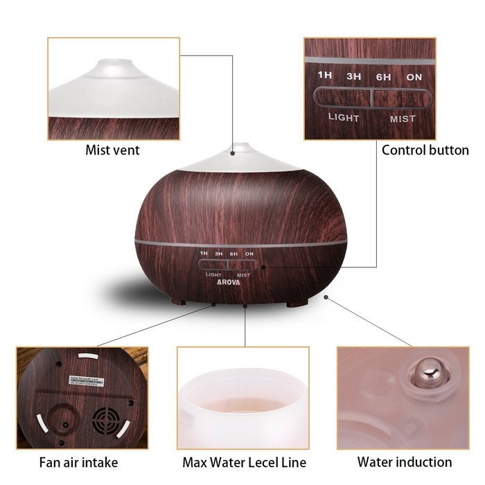 Arova 400ml Aromatherapy Essential Oil Diffuser - Portable Ultrasonic Diffuser Cool Mist Air Humidifier-Timer...