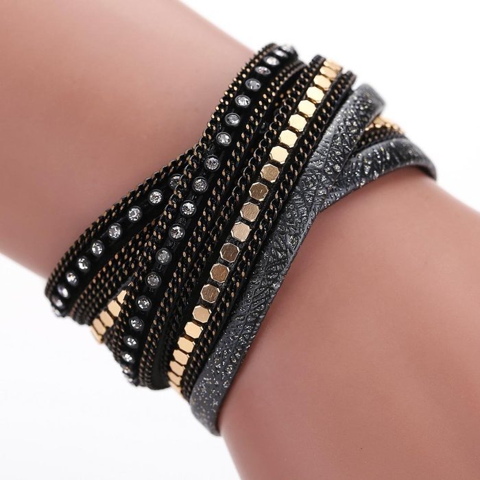 AutumnFall Women Bohemian Bracelet Woven Braided Handmade Wrap Cuff Magnetic Clasp (Gray) N15