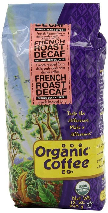 The Organic Coffee Co. Whole Bean, Decaf French Roast, 12 Ounce (Pack of 3)