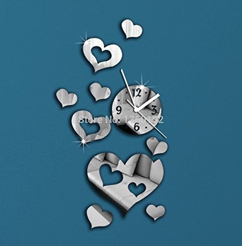 EverTrust(TM) New Watch Wall 9 Heart Acrylic Mirror Wall Clocks Quartz Clock Home Decoration Stickers Relogio... N2