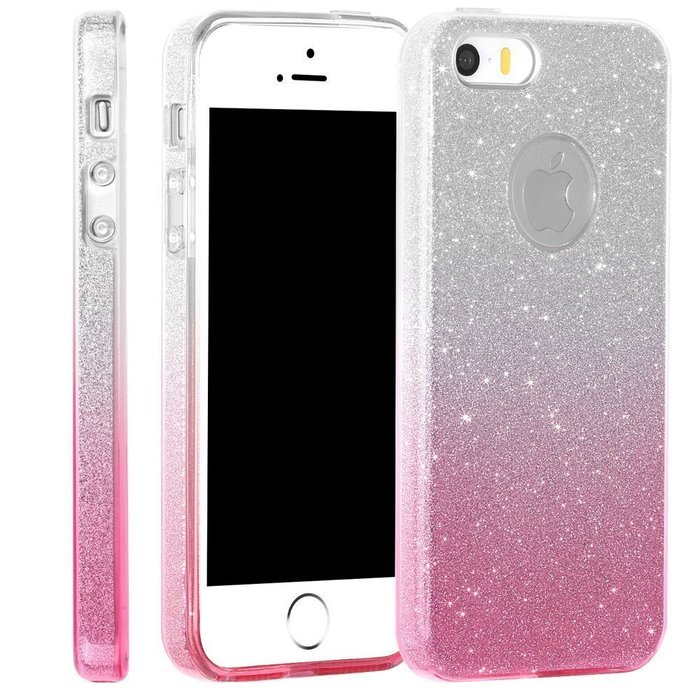 iPhone 5/5s/se Bling Crystal 3 in 1 Case-Auroralove Pink iPhone Se Beauty Fashion 3 layers Hybrid Bumper Cover... N8