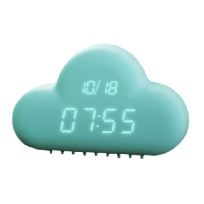 Battery Powered Cute Cyan Cloud Shape Sound Control Digital Alarm Clock