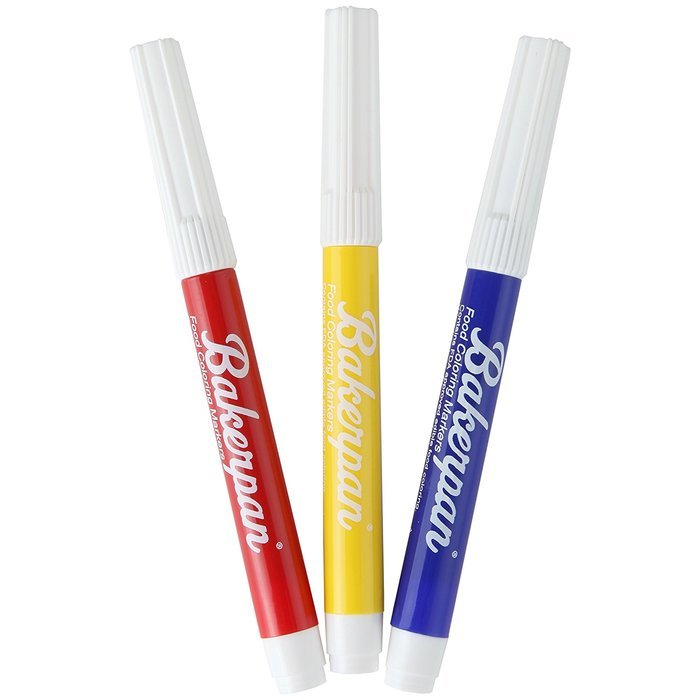 Bakerpan Food Coloring Markers, Standard Tip, Primary Colors Blue Red & Yellow, Set of 3