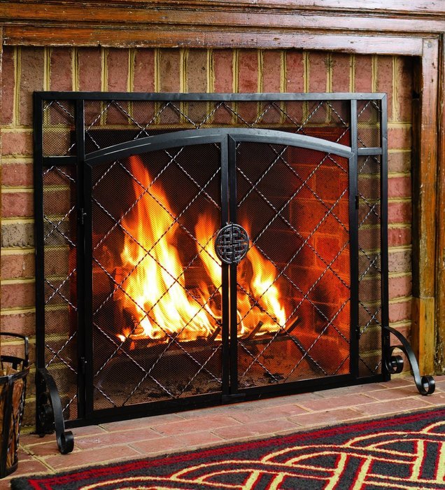 39"W x 31"H 2-Door Celtic Knot Flat Fire Screen, in Pewter