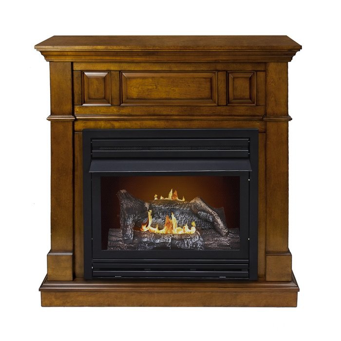 Pleasant Hearth Convertible Vent-Free Dual Fuel Fireplace in Rich Heritage, 42-Inch N4