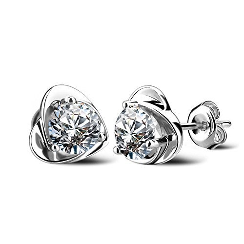 925 Sterling Silver Xmas Gifts Fashion Crystal Stud Earrings Studs Women Jewelry