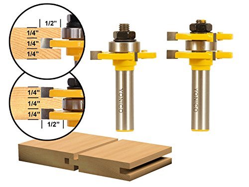 Yonico 15221 - Matched Tongue and Groove Router Bit Set 1/2" Shank