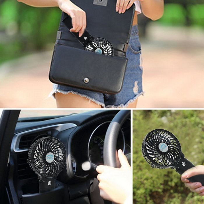 3 Speeds Portable Mini USB Rechargeable Desktop Fan wih 4000mAh Power Bank for Phone (Black) N6