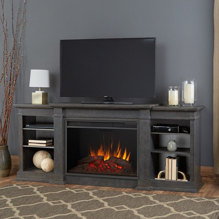 Real Flame 1290E-AGR 1290E Eliot Grand Entertainment Unit with Electric Fireplace in Antique Gray, Large