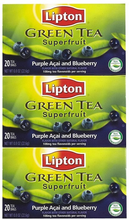 Lipton Green Tea Bags, Superfruit, Purple Acai & Blueberry, 20 ct, 3 Pack N2