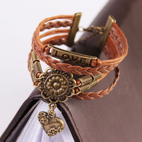 NEW Infinity Love Heart Friendshiping Leather Cute Charm Bracelet Bronze DIY N2