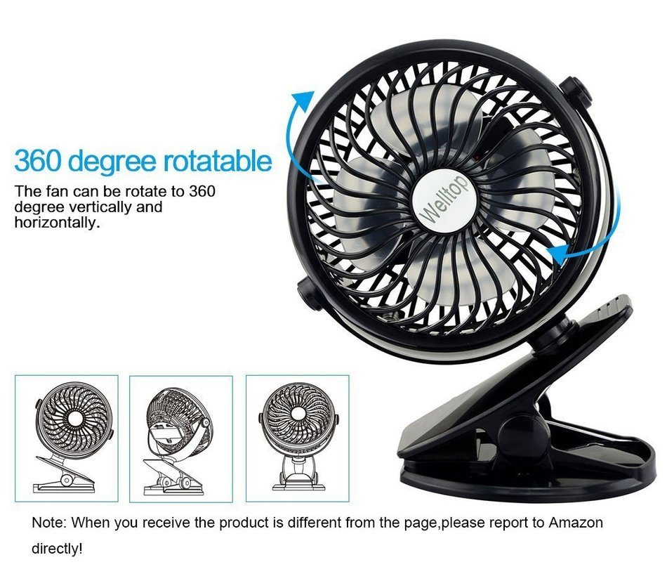 Welltop 5-inch Portable Clip Fan Rotatable Clamp Fans USB or Battery Powered Table Fan Rechargeable Desktop Fan... N6