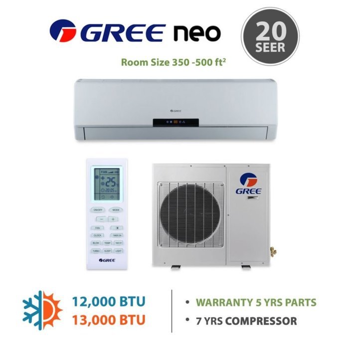 GREE Neo 12,000 BTU Wall Mounted Ductless Mini Split Heat Pump System R410A 208-230 VAC N11