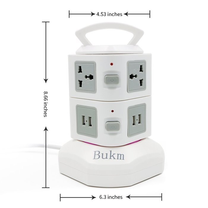 Power Strip Surge Protector, Bukm Smart 6-Outlet with 4-USB Surge Protection Power Socket 110-250V Worldwide Voltage... N2