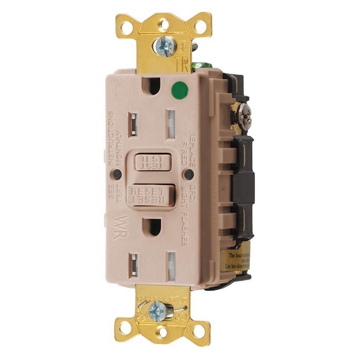 Hubbell GFTWRST82AL Gfci Heavy Use Receptacle, 15 Amps, Tamper/Weather Resistant, 5-15R, Decorator, Self-Testing...