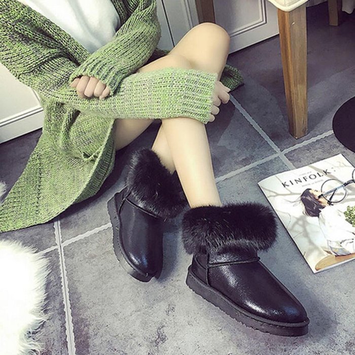 Spritech(TM) Fashion Women's Warm Flat Fur Button Elegant Tassel Winter Snow Boots N15